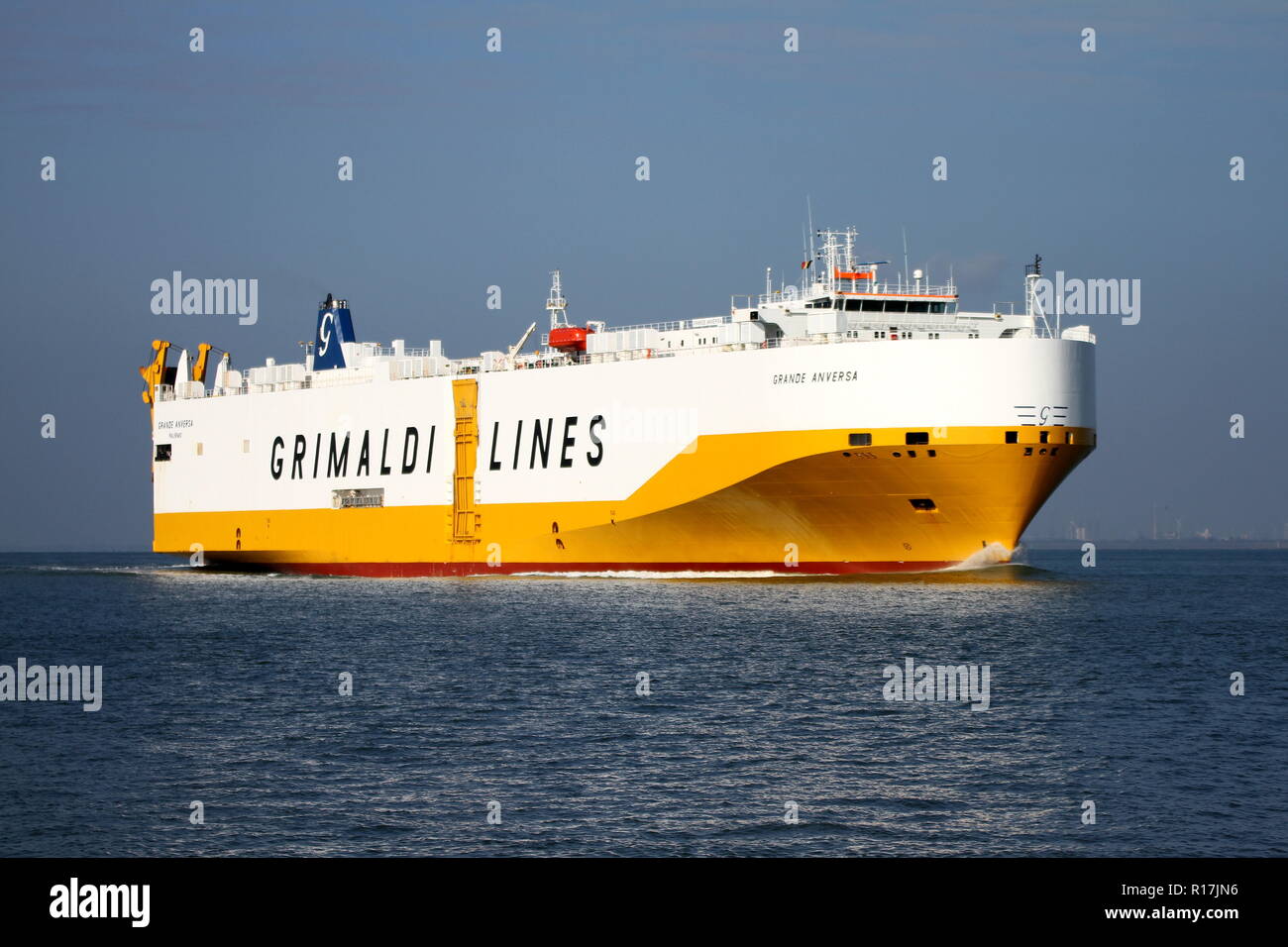 The car carrier Grande Anversa passes on 19 October 2018 Terneuzen and