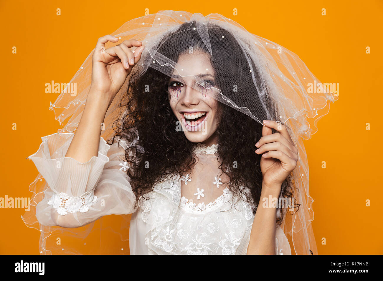 Photo Of Scary Zombie Woman On Halloween Wearing Wedding Dress And