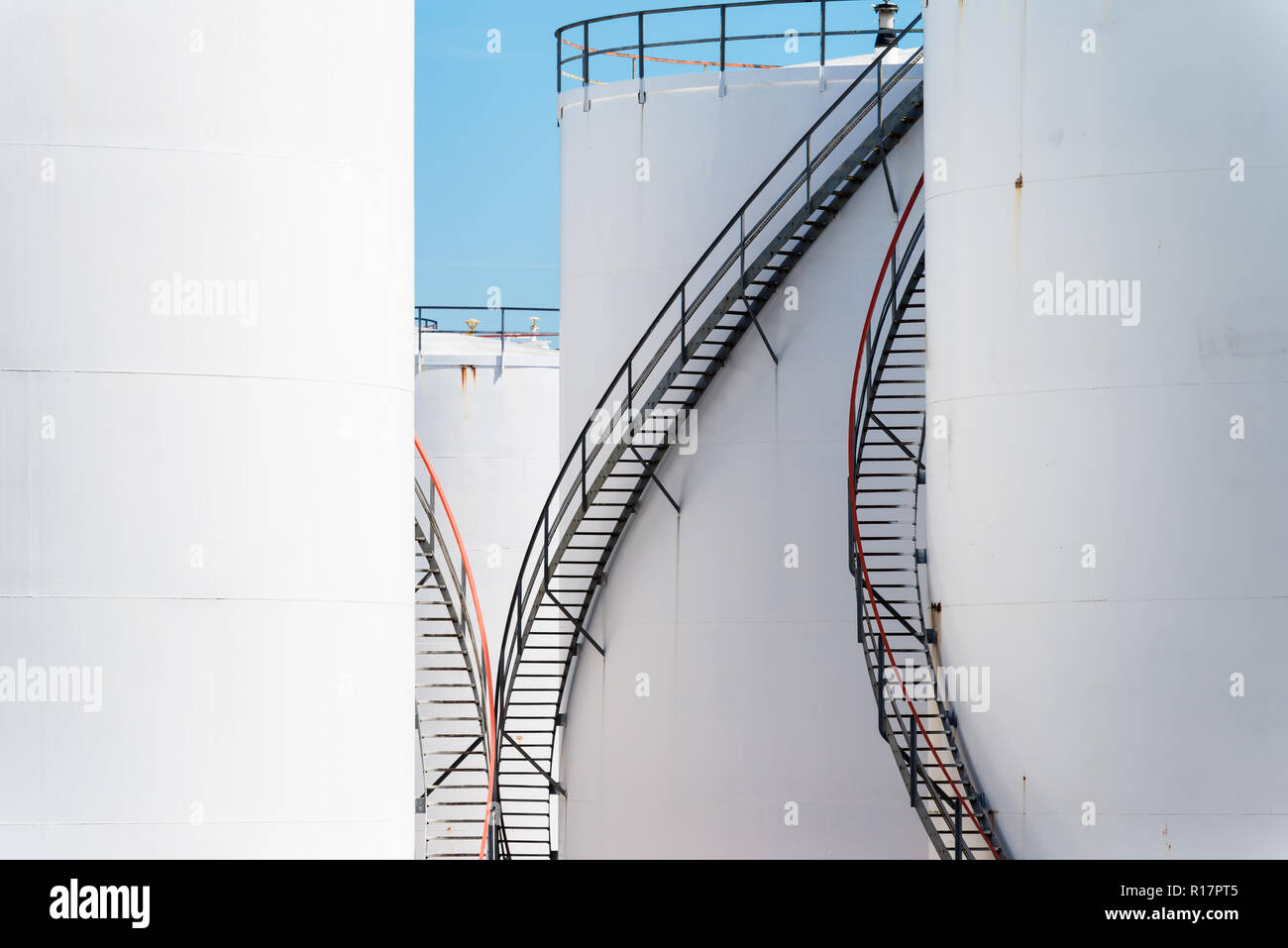 Oil storage tanks at a petrochemical plant. Stock Photo
