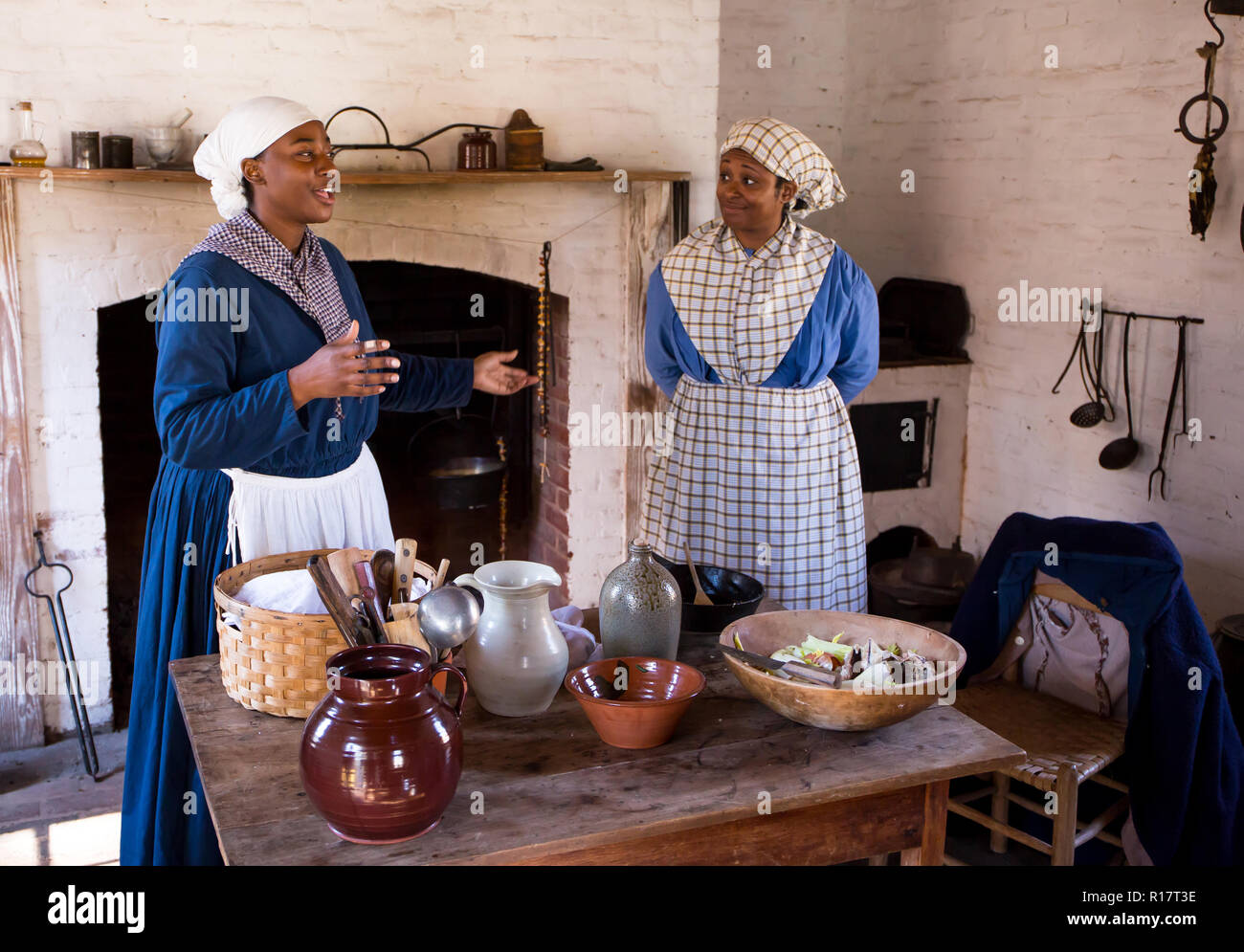 MCCONNELLS, SC (USA) - November 3, 2018:  Reenactors in costume describe the lives of enslaved people during a reenactment of the American Civil War. Stock Photo