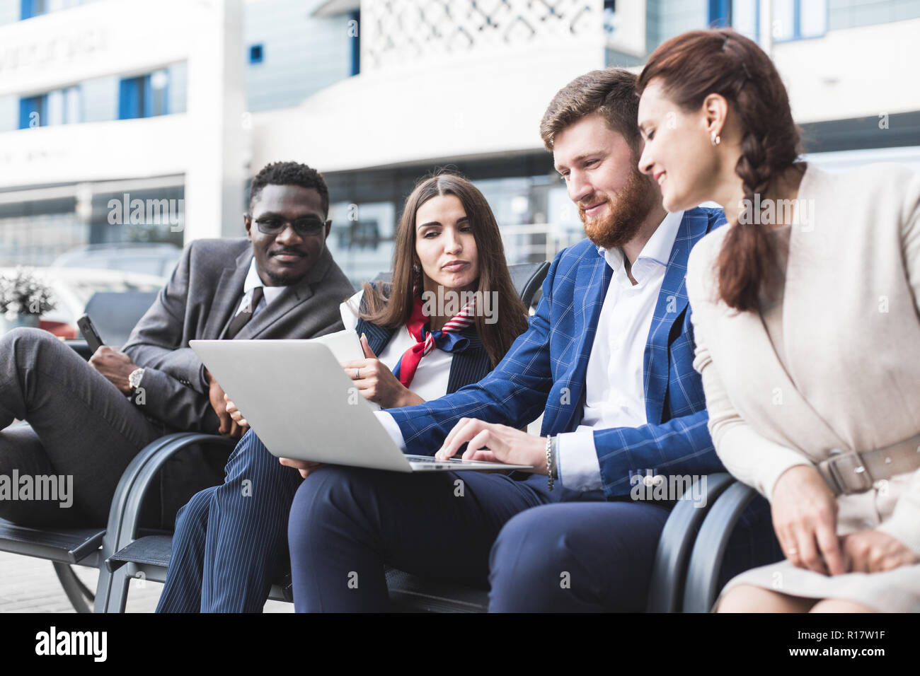 Group of happy diverse male and female business people team in formal ...