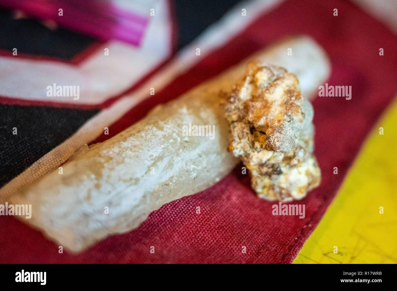 Natural copal resin white and gold close up Stock Photo