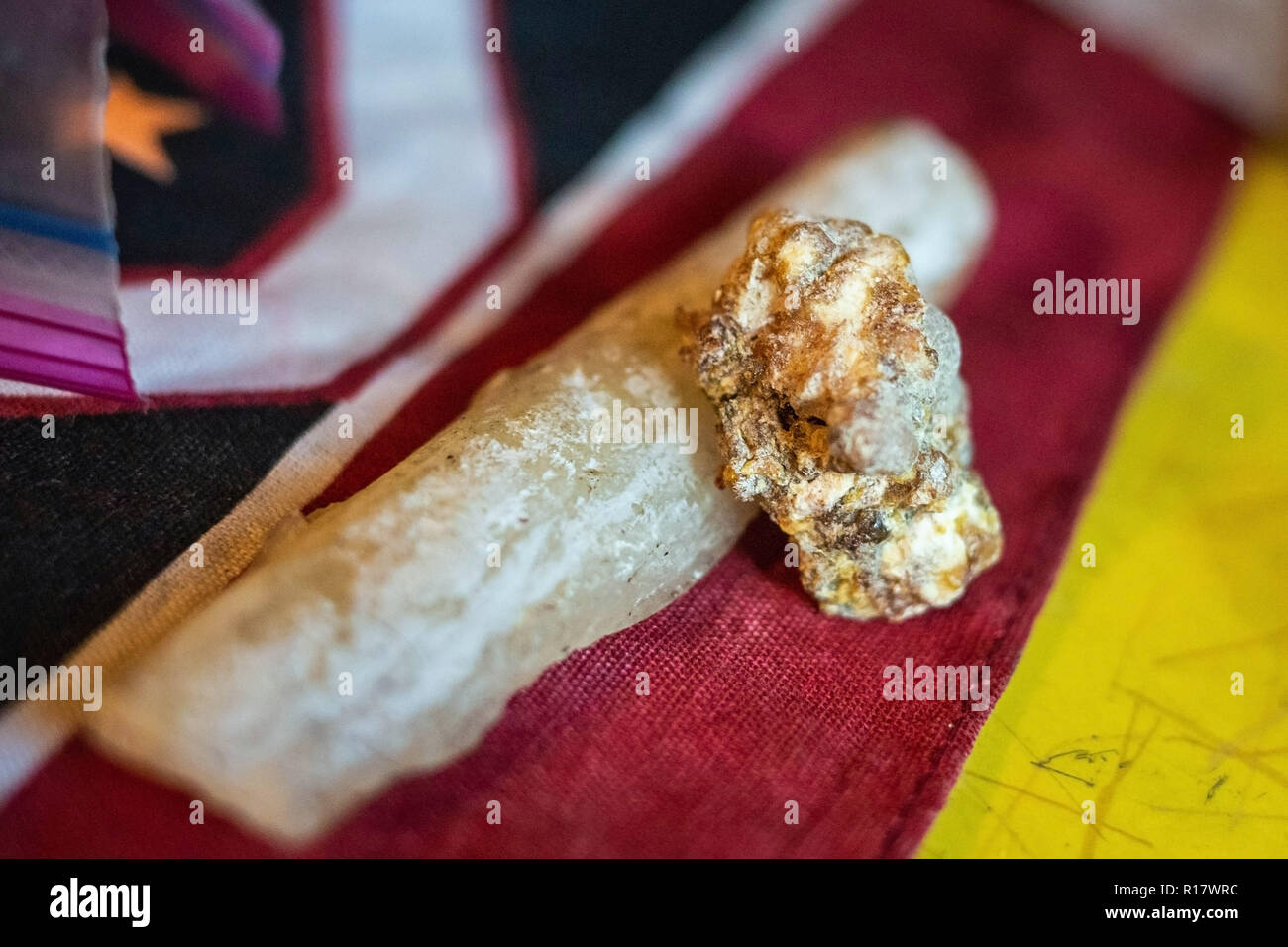 Natural copal resin white and gold close up Stock Photo