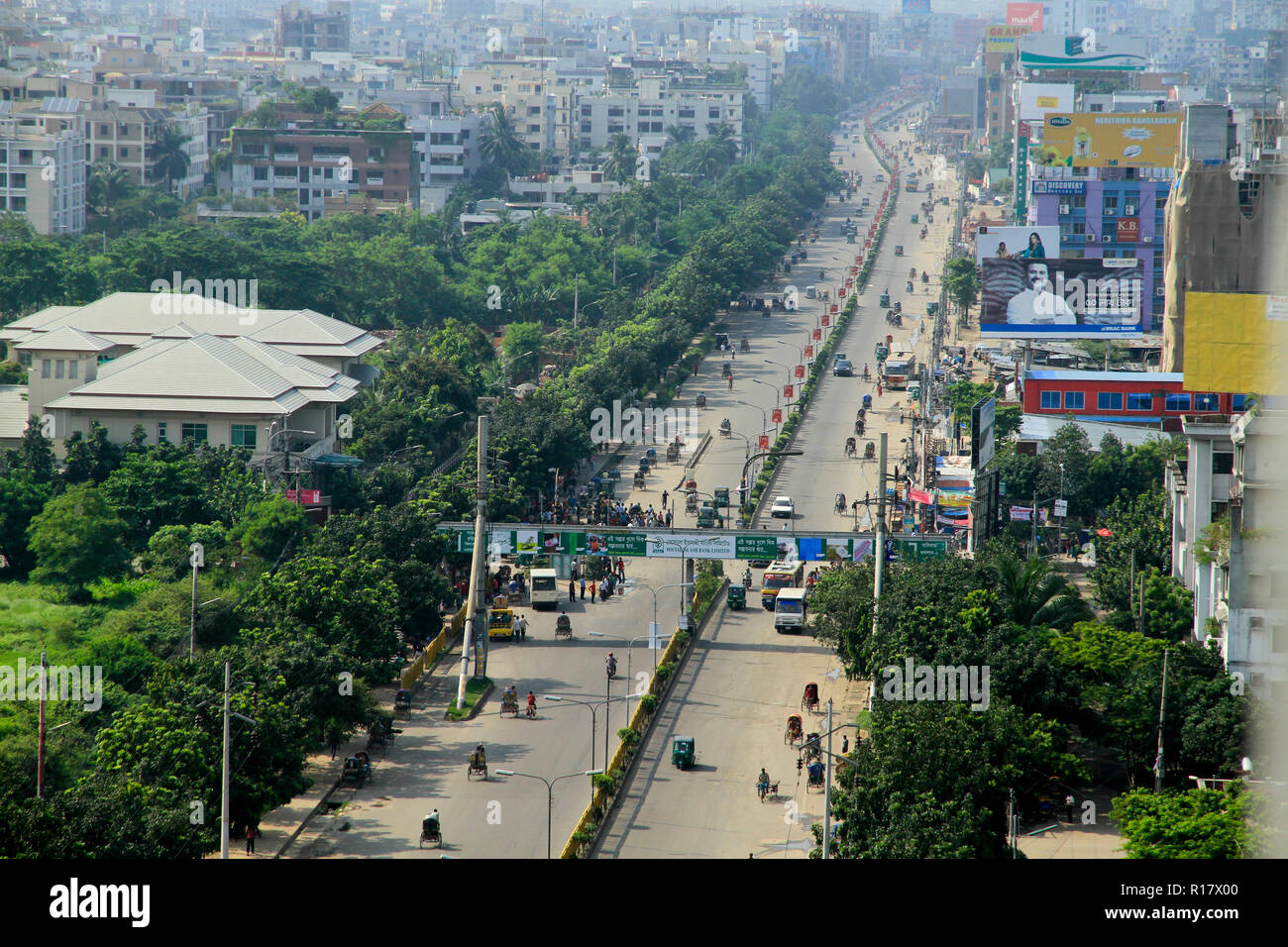 Aerial view of Progati Sarani area in Dhaka city. Dhaka, Bangladesh. Stock Photo