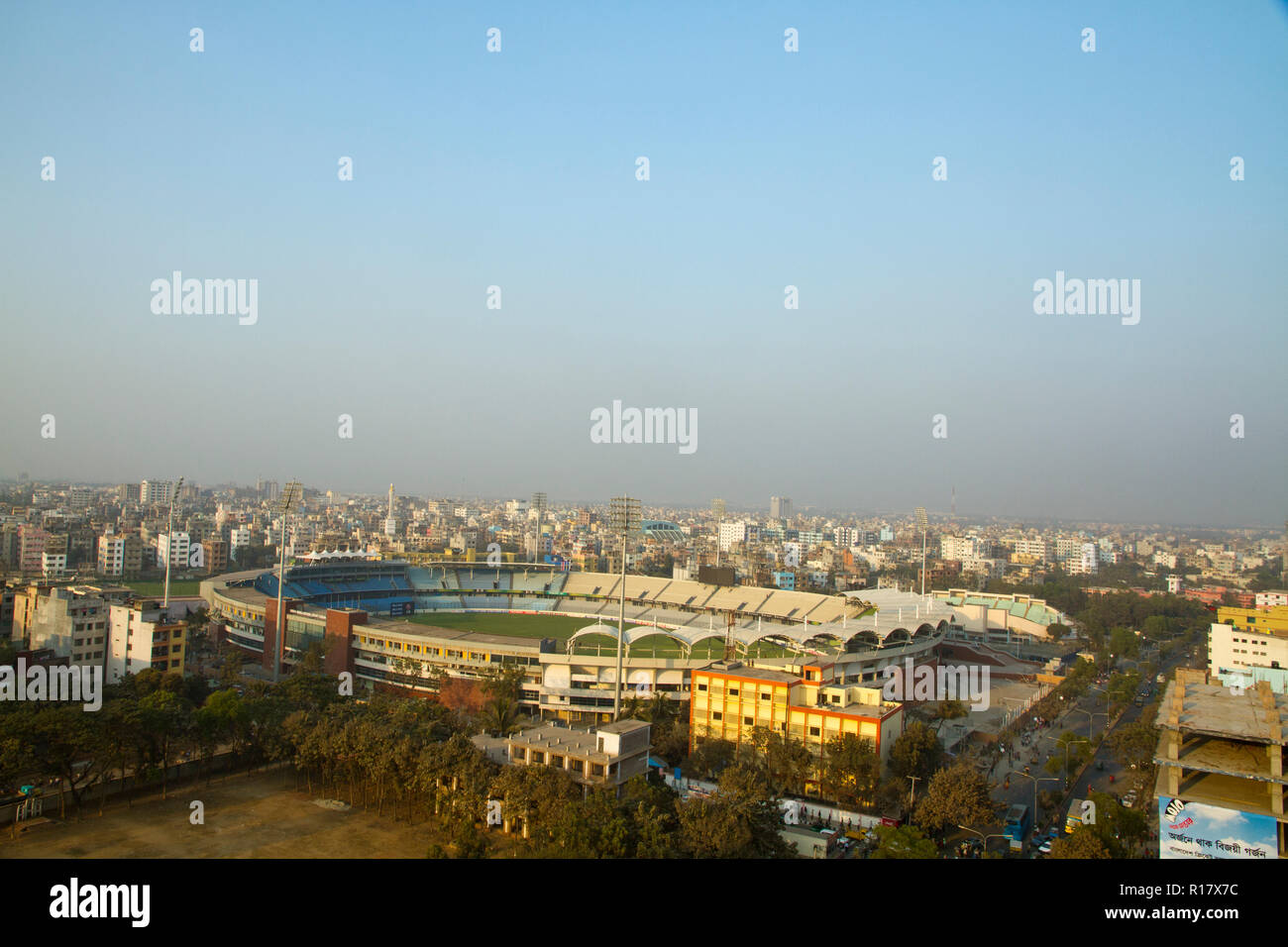 Aerial view of Sher E Bangla National Cricket Stadium. Mirpur, Dhaka