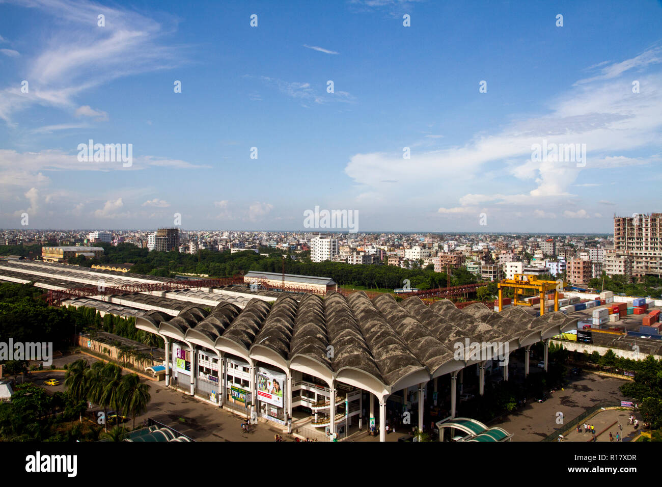 Aerial view of Kamalapur Railway Station is the central railway station in Dhaka, Bangladesh. It was built by Robet Bouighy. Dhaka, Bangladesh. Stock Photo