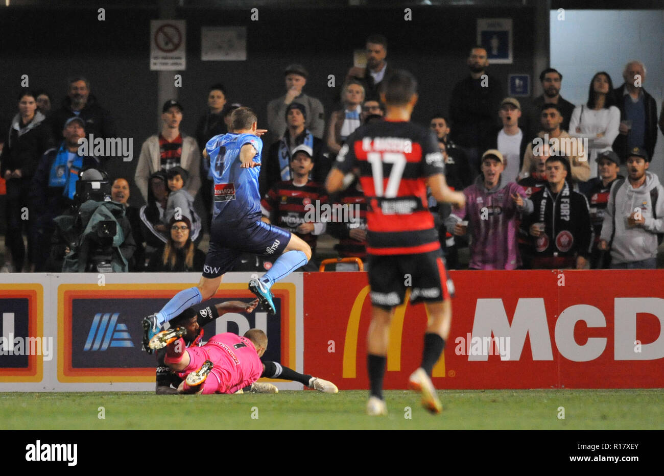 Sydney FC progressed to the 2018 FFA Cup final with a 3-0 win over the Western Sydney Wanderers in a match marred by an ugly incident at half time between fans and the police  Featuring: Alex Wilkinson Where: Penrith, Australia When: 06 Oct 2018 Credit: WENN.com Stock Photo
