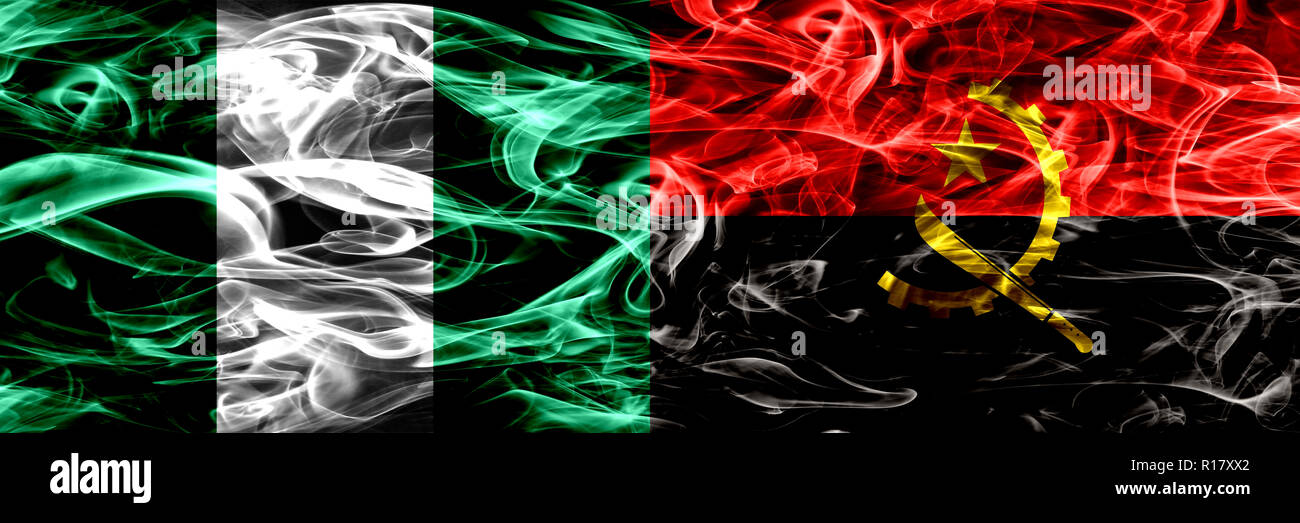 Nigeria, Nigerian vs Angola, Angolan smoke flags placed side by side