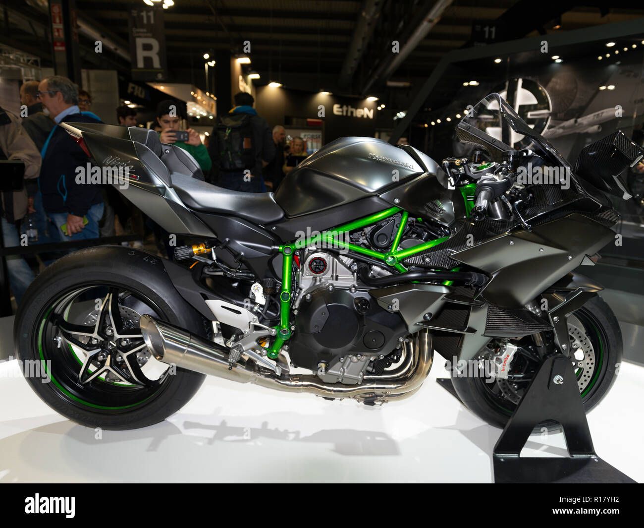 MILAN, ITALY – 08, 2018: Kawasaki Ninja H2R at EICMA Motorbike show Photo - Alamy