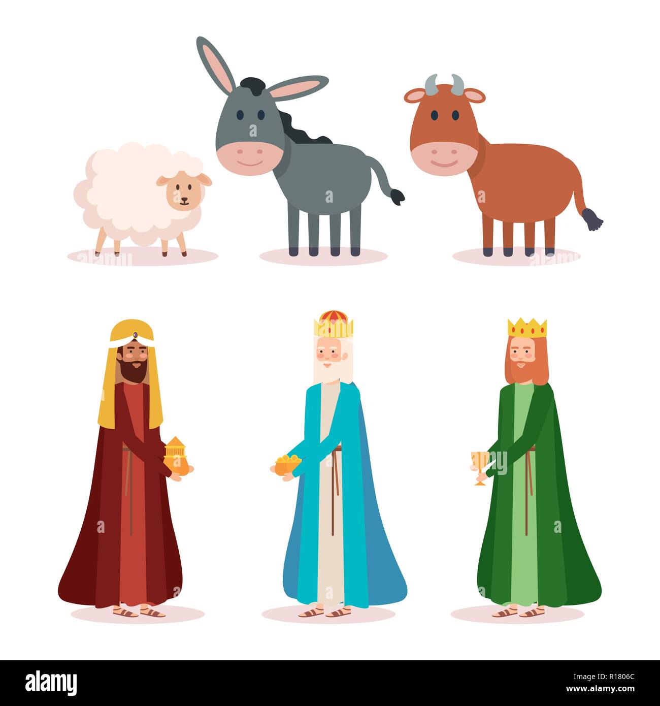 wise kings and animals manger characters vector illustration design Stock Vector