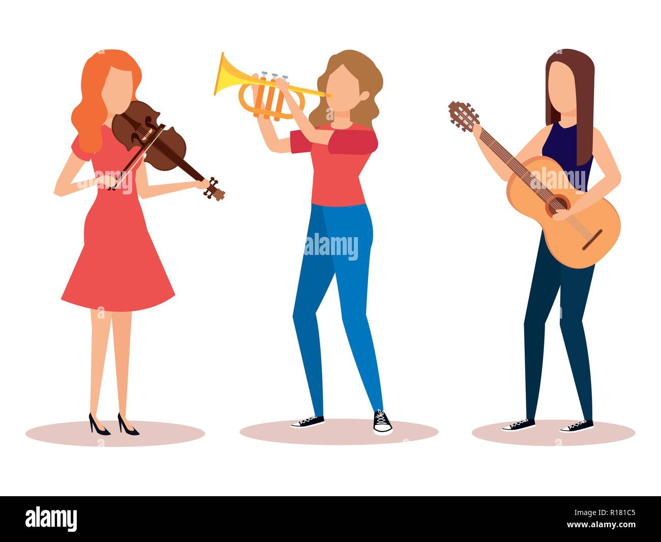 group of women playing instruments vector illustration design Stock ...