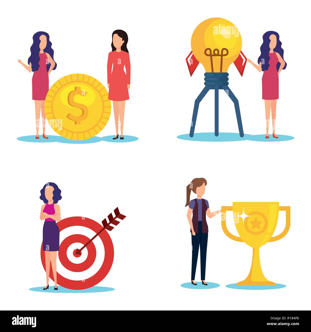 group of businesswomen with business icons Stock Vector Image & Art - Alamy