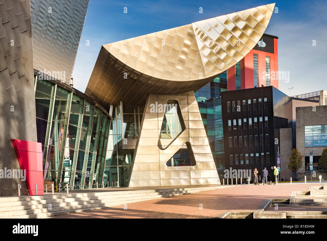 2 November 2018: Salford Quays, Manchester, UK -  The Lowry, the gallery and museum complex celebrating the life of L.S. Lowry. It was designed by... Stock Photo