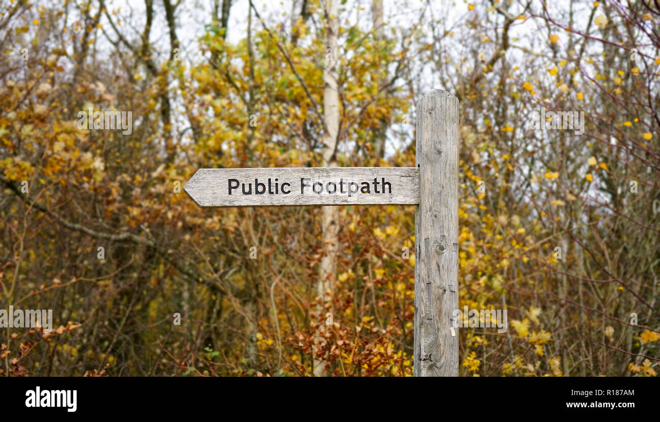 Rural wooden footpath sign, England, United Kingdom Stock Photo
