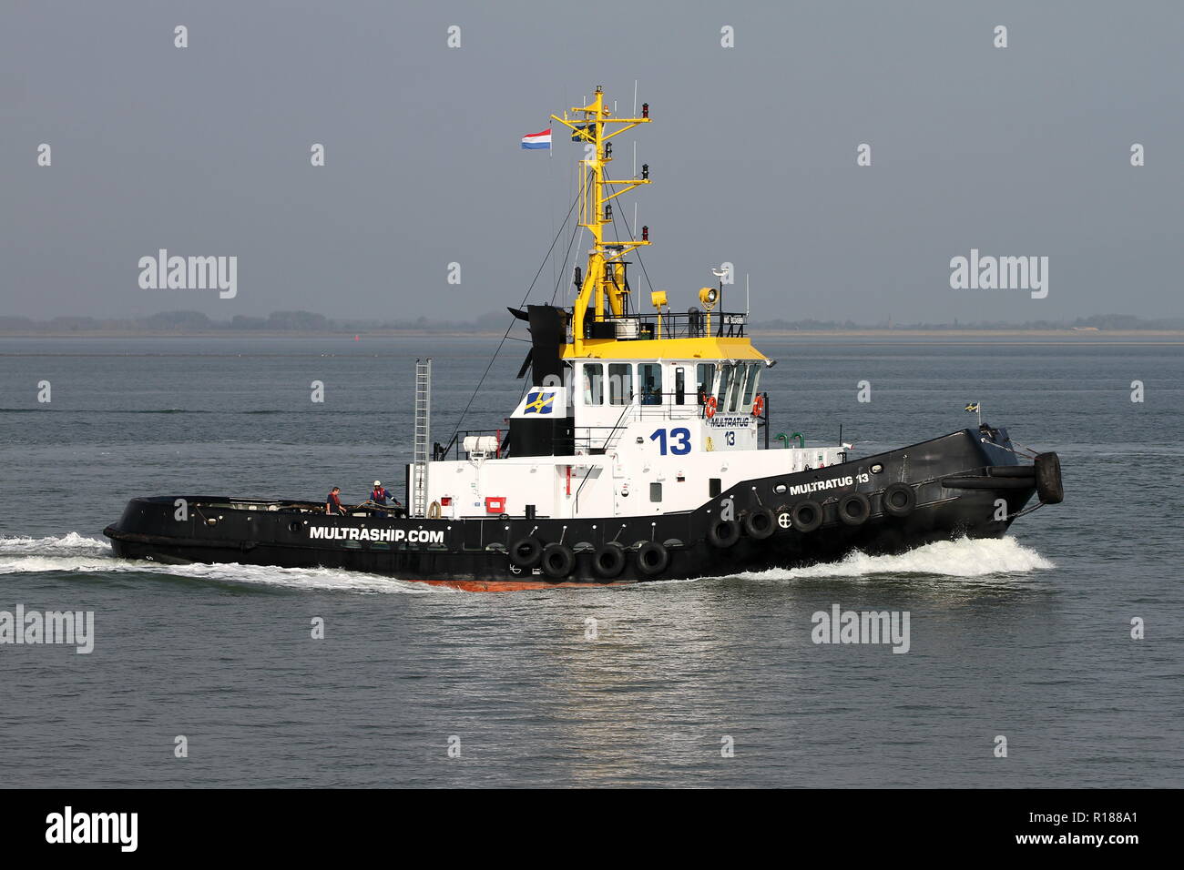 The harbor tug Multratug 13 arrives on 19 October 2018 in Terneuzen. Stock Photo