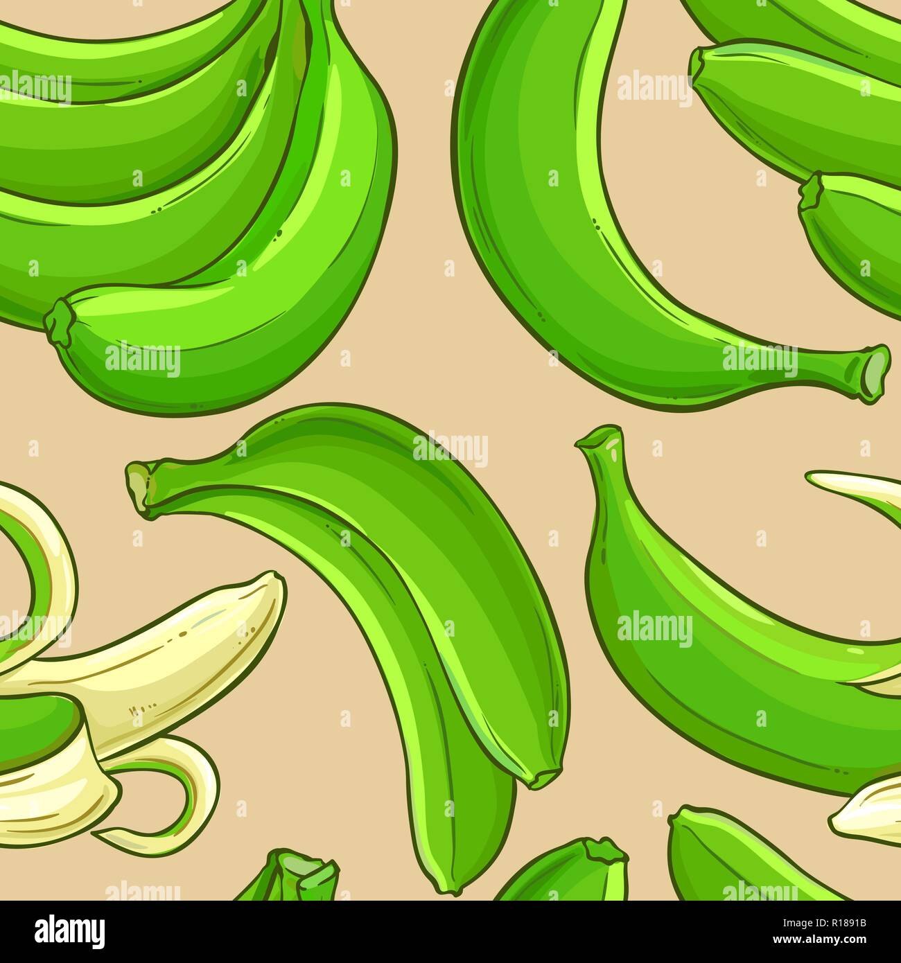 green banana fruit vector pattern on  color background Stock Vector