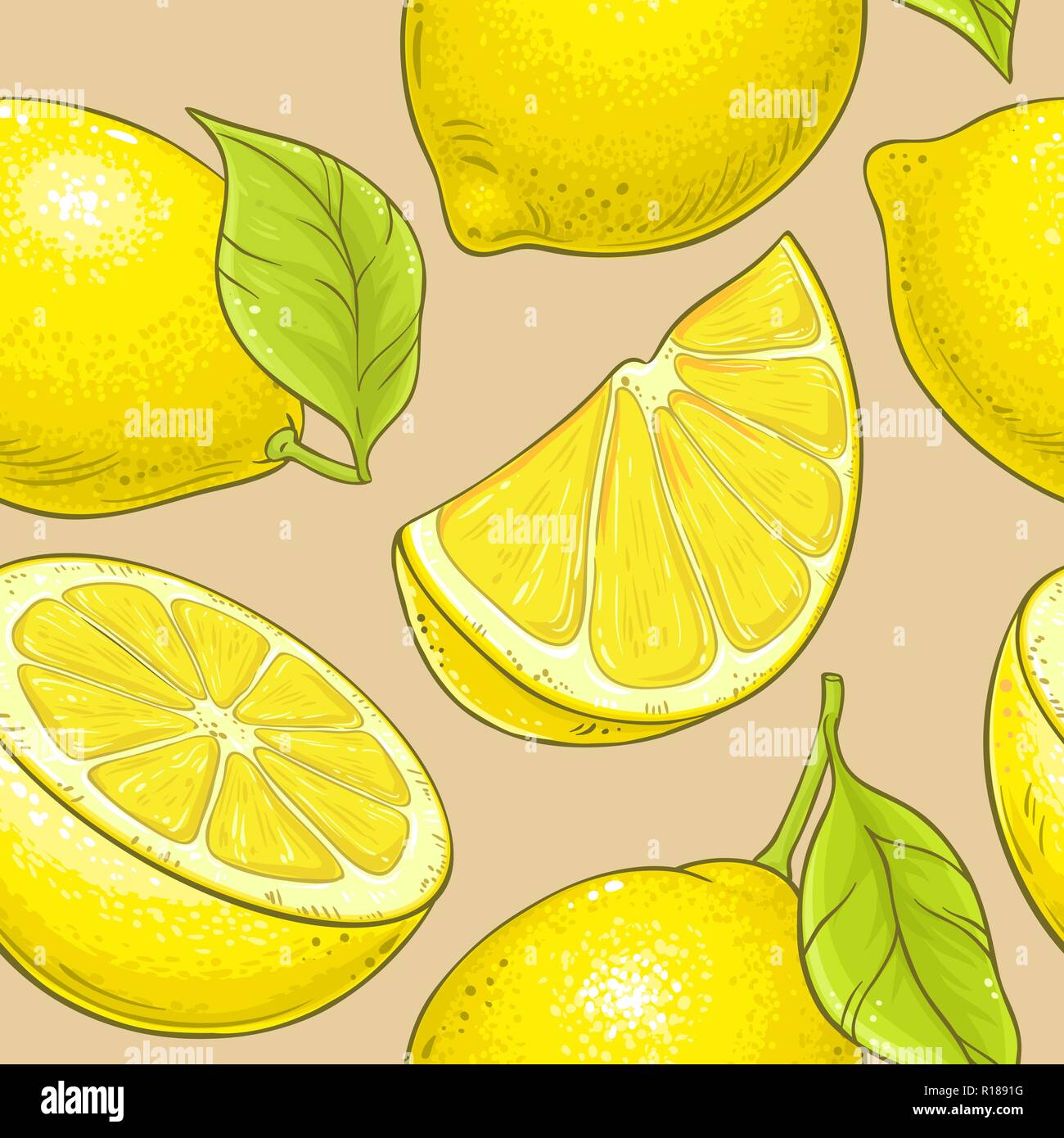 lemon fruit vector pattern on color background Stock Vector