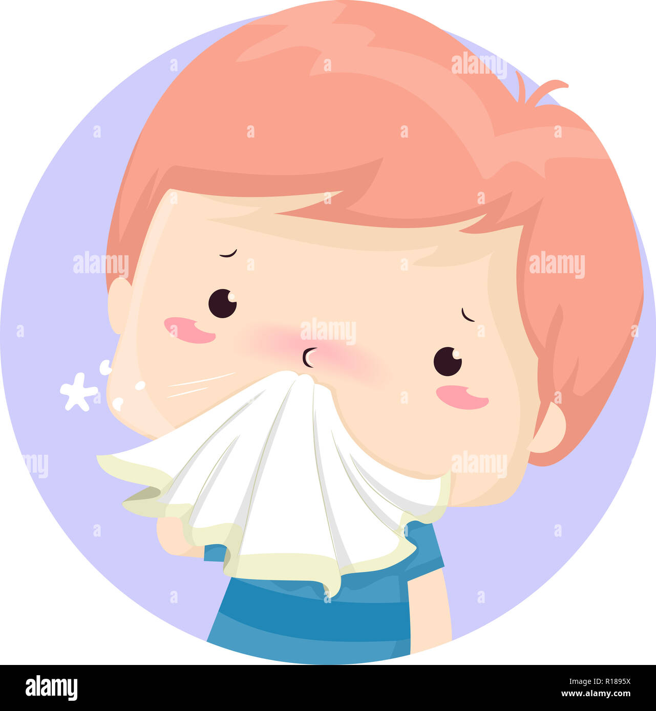 Illustration of a Sick Kid Boy Holding Handkerchief to His Runny Nose Stock  Photo - Alamy