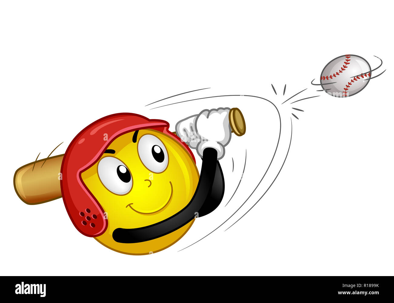 Illustration of a Smiley Mascot Wearing a Helmet and Using a Bat