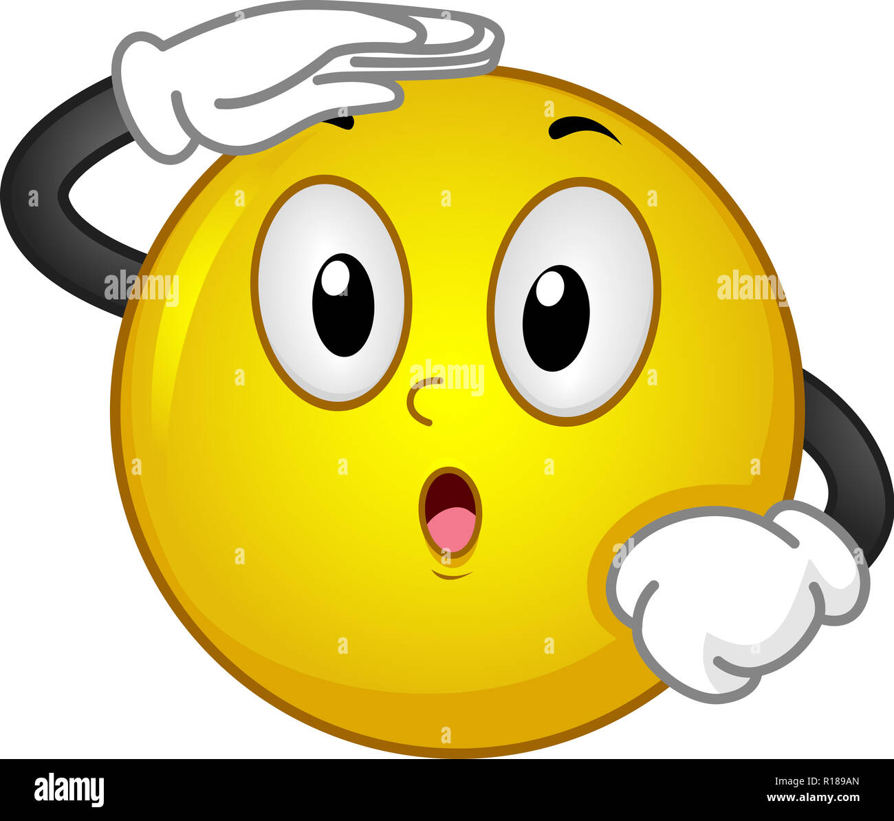 Illustration Of A Smiley Mascot Looking Far Away With His Hand On His Forehead Stock Photo Alamy