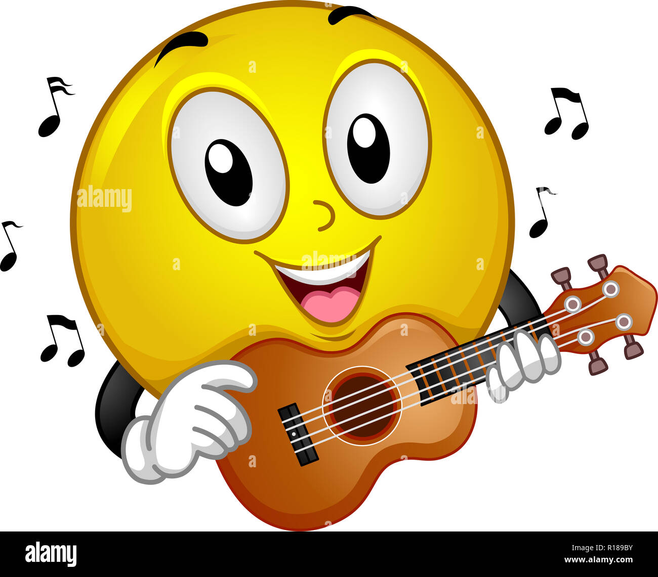 Illustration of a Smiley Mascot Playing a Ukulele with Music Notes Around  Stock Photo - Alamy