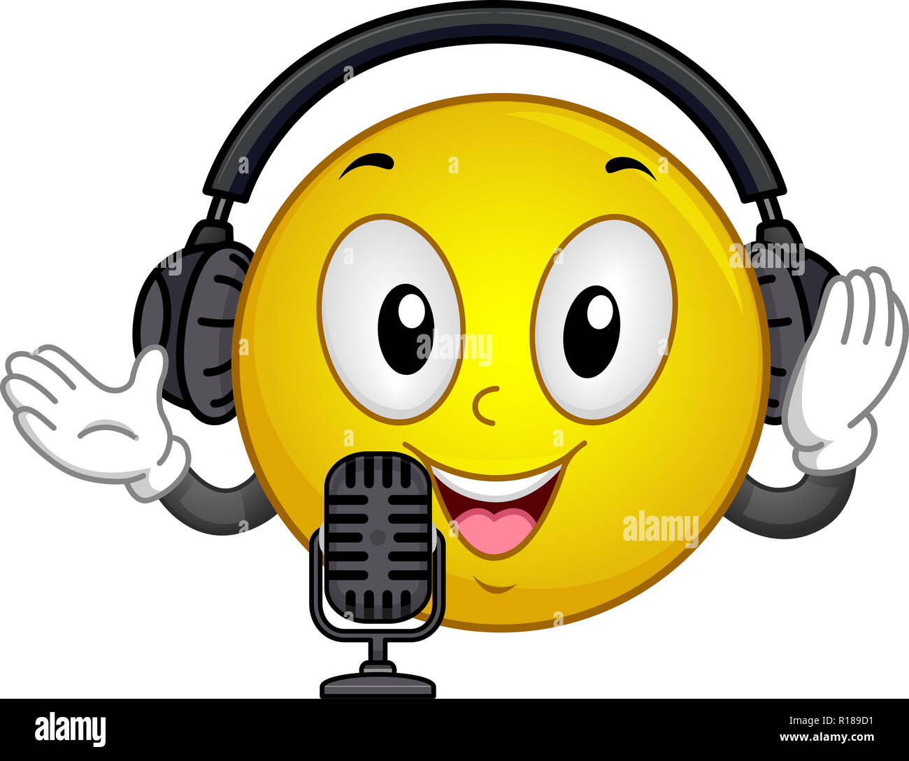 Illustration of a Mascot Smiley Wearing a Headset and Microphone for Podcasting Stock Photo Alamy