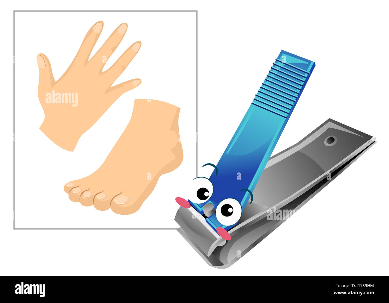 Illustration of a Nail Clipper Mascot with a Hand and Feet for Clipping  Nails Stock Photo - Alamy