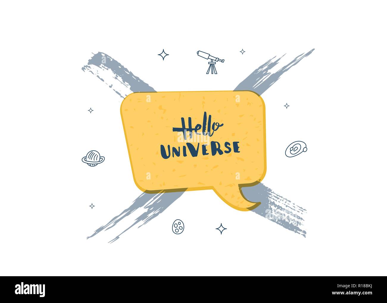 Vector quote of Hello Universe with brush lines decoration. Handwritten ...