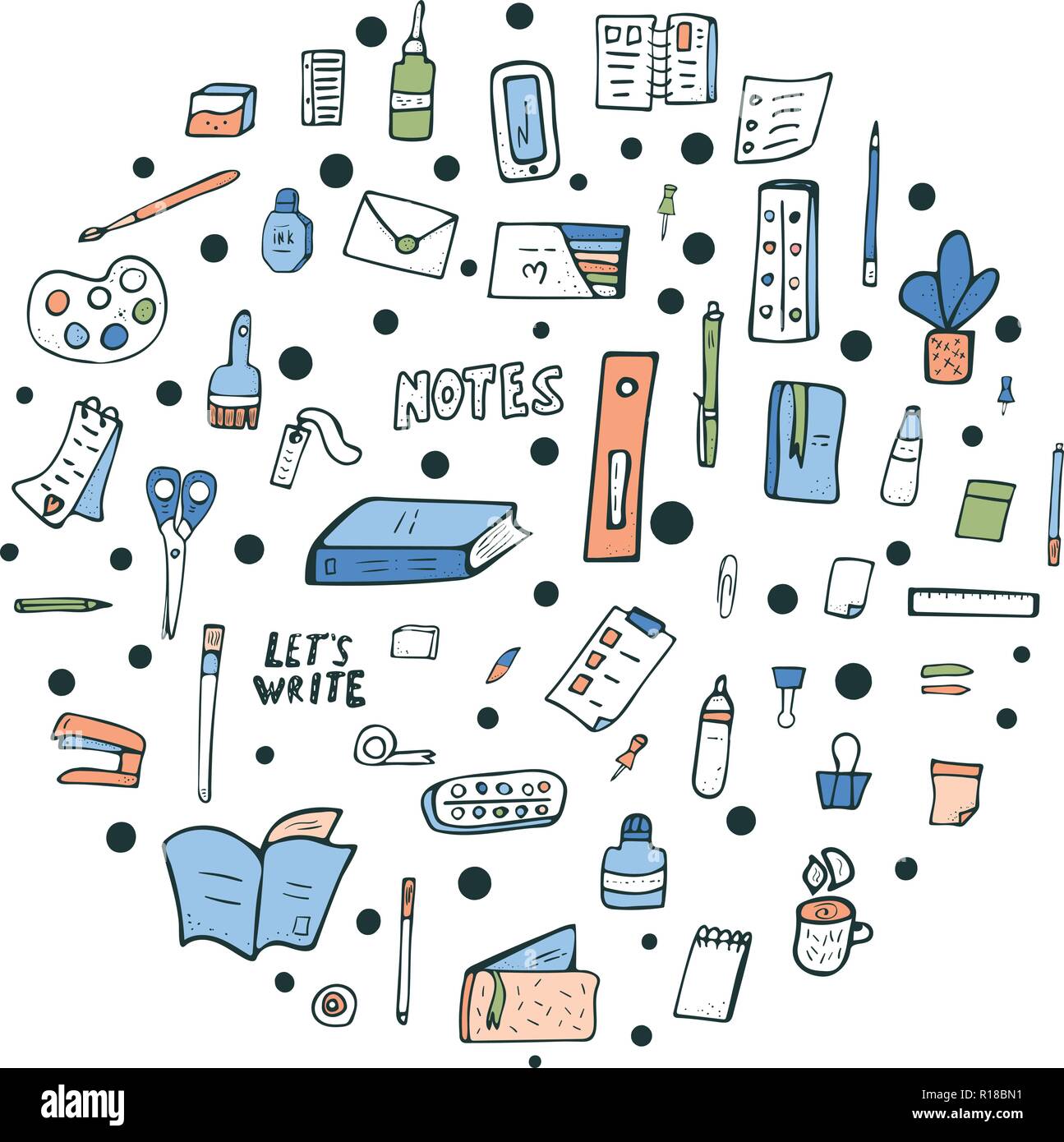 https://c8.alamy.com/comp/R18BN1/set-of-vector-office-supplies-collection-of-stationery-in-doodle-style-round-composition-with-school-tools-R18BN1.jpg