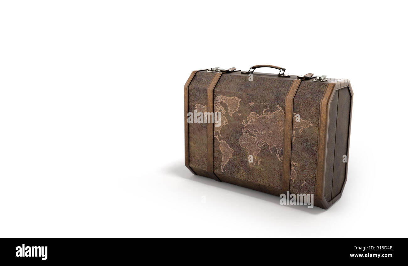 Vintage travel suitcase 3d render on white background Stock Photo - Alamy