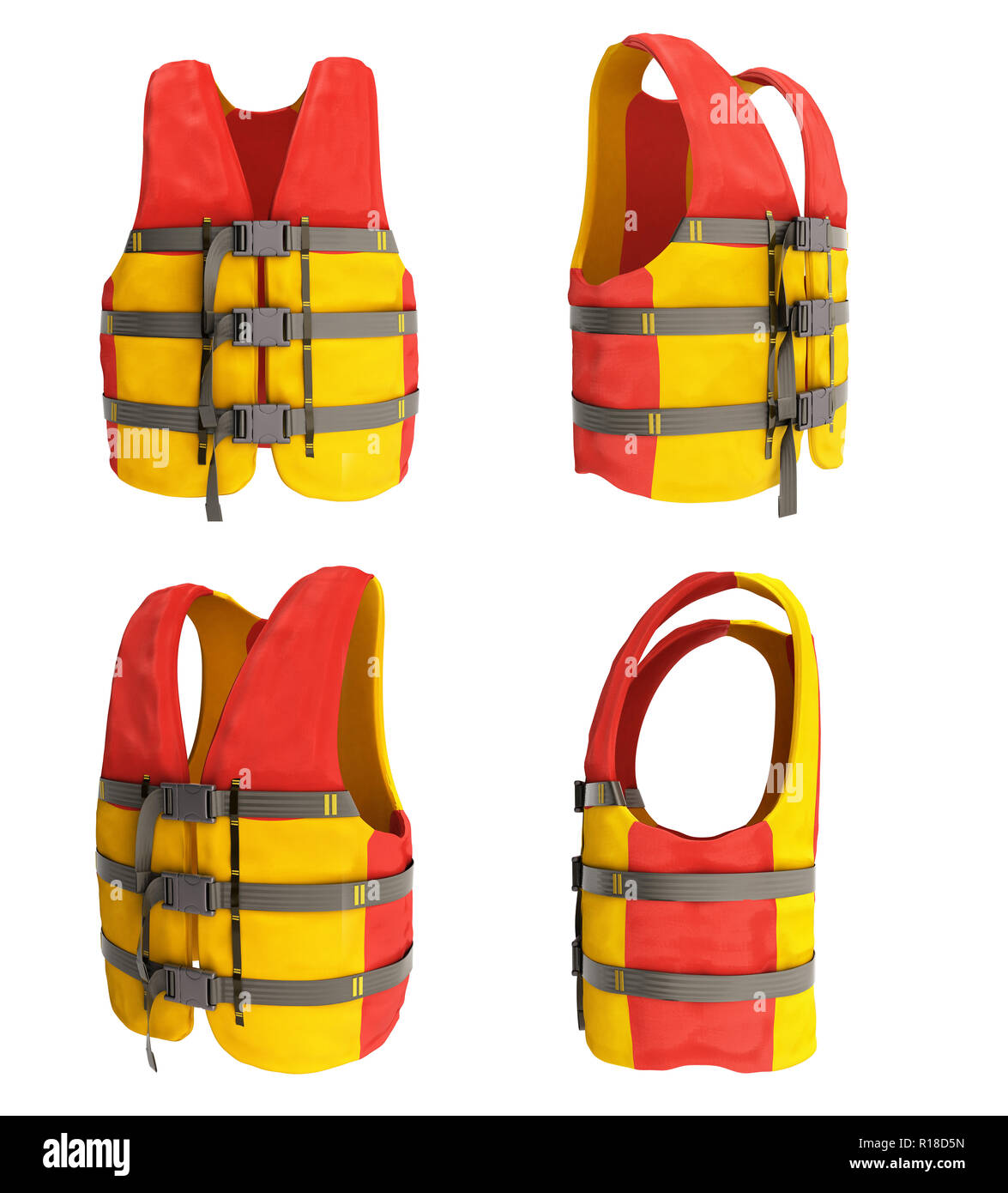 collection life vest red yellow 3d render on white background Stock Photo -  Alamy
