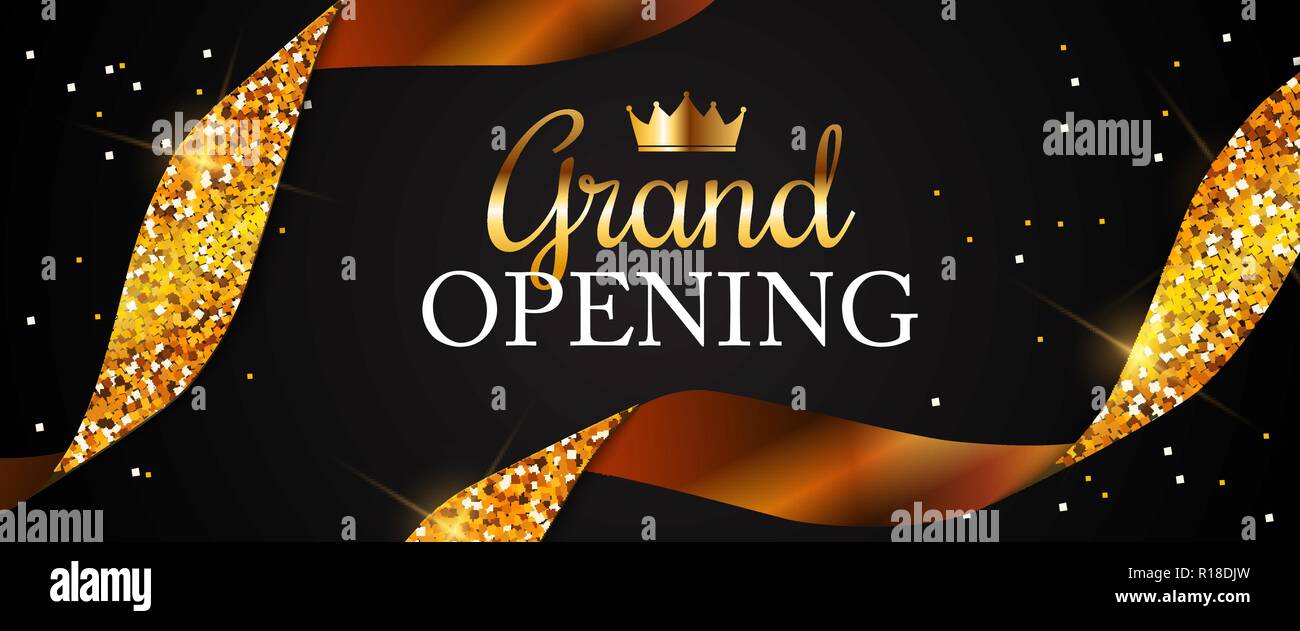 Grand Opening Card With Golden Ribbon Background Vector Illustration