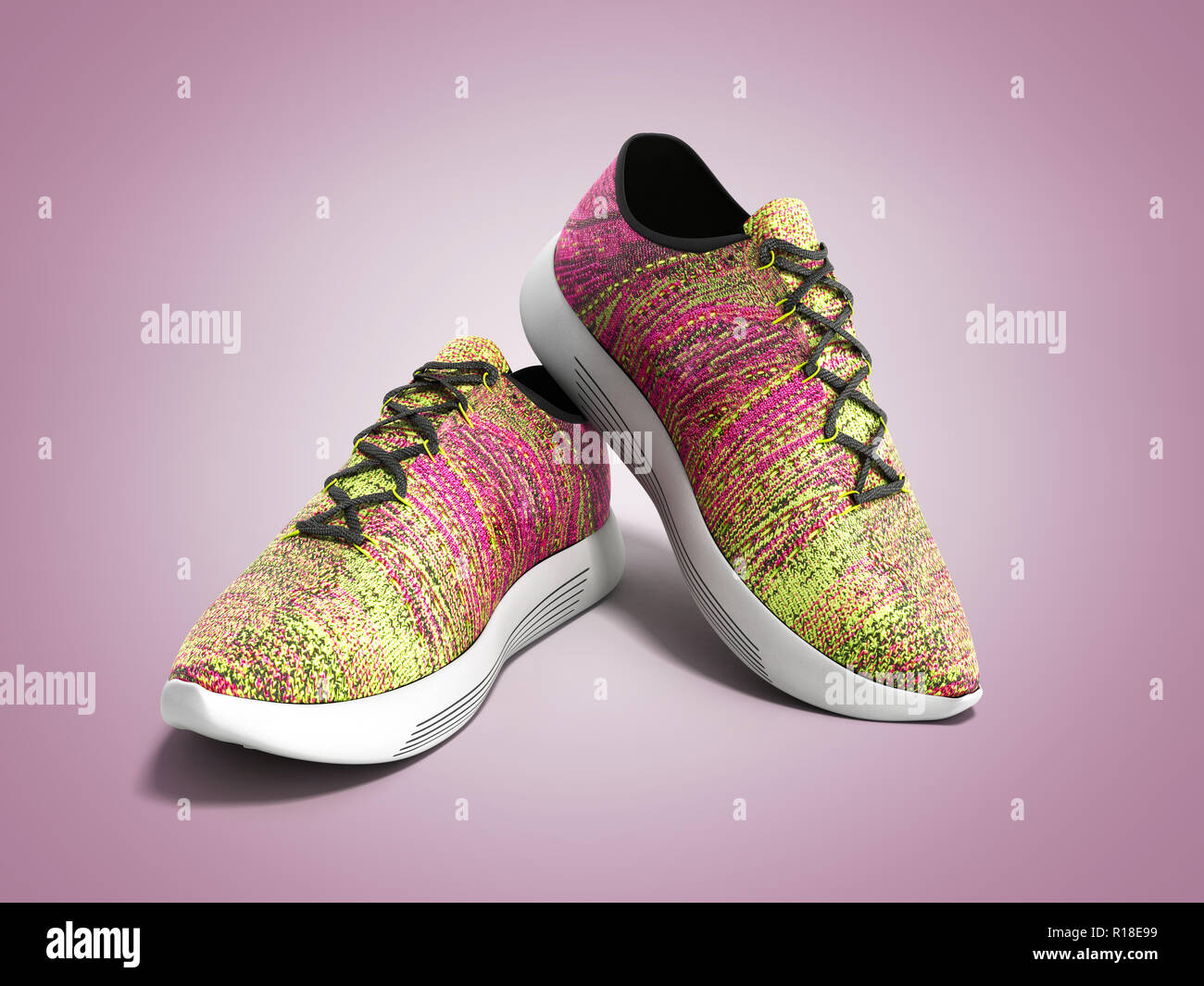 Pair of pink sport shoes 3d render on color background Stock Photo - Alamy