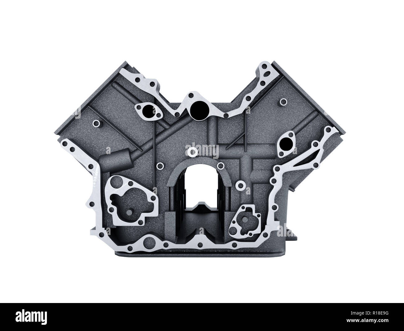 cylinder block from car with v6 engine 3d render on a white background