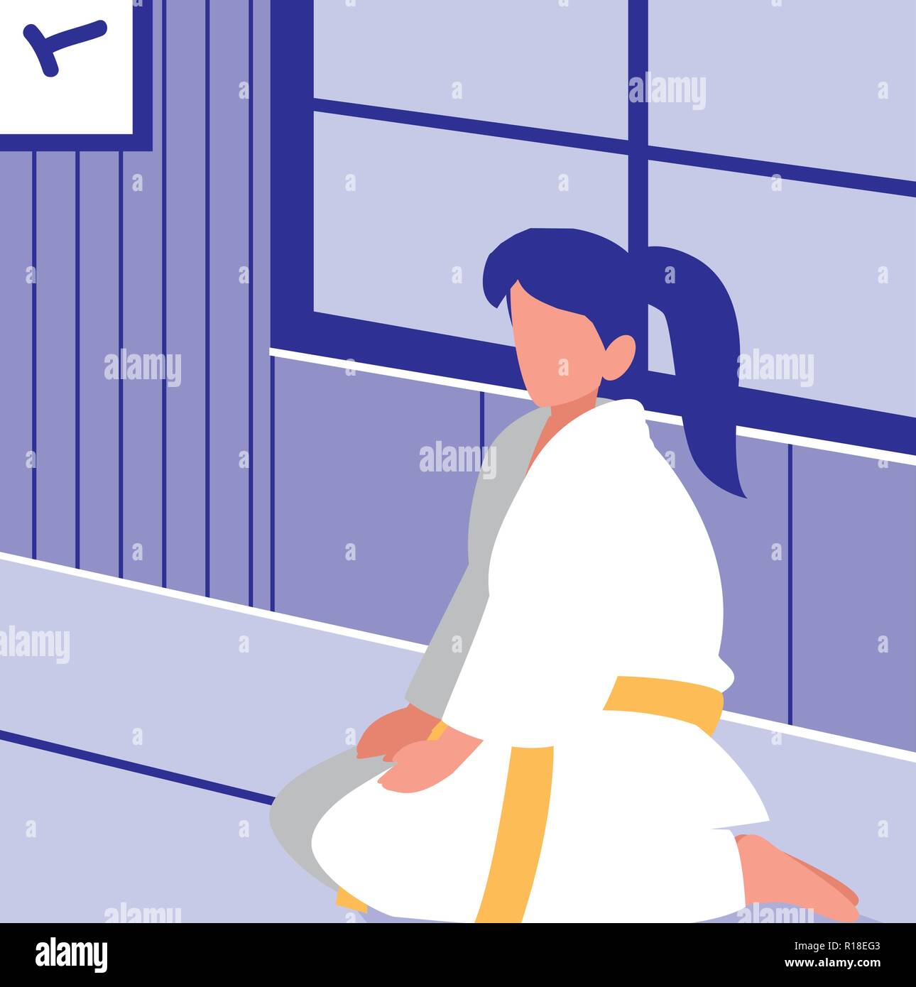 karate woman over colorful background, vector illustration Stock Vector