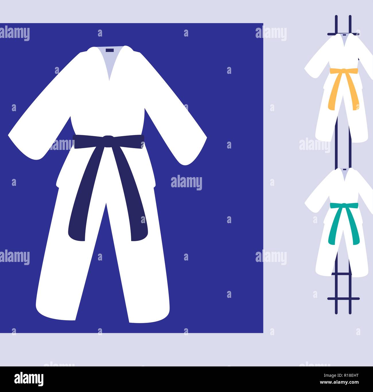karate suits with different belts colors, colorful design. vector illustration Stock Vector