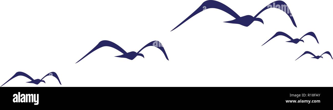 gulls flying over white background, vector illustration Stock Vector