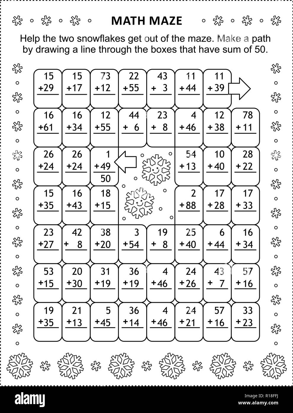 Math Maze With Addition Facts Help The Two Snowflakes Get Out Of The Math Maze With Addition Facts Help The Two Snowflakes Get Out Of The