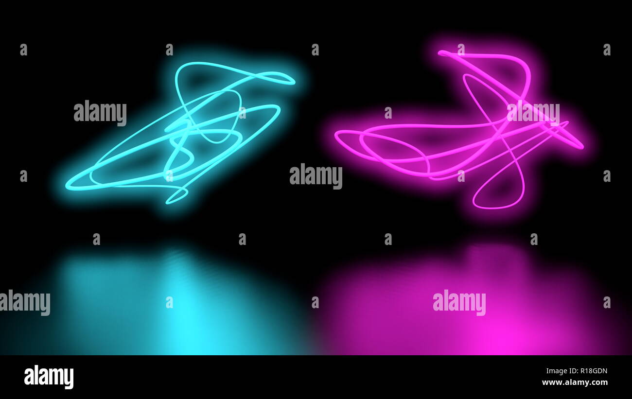 Futuristic Sci-Fi Abstract Purple and blue Neon Light Shapes On Black ...