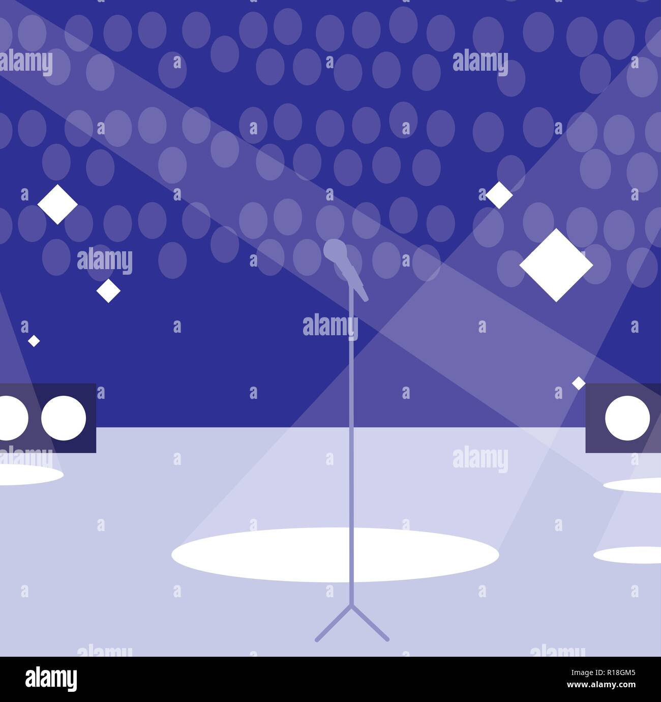 music concert empty stage with microphone, colorful design. vector illustration Stock Vector