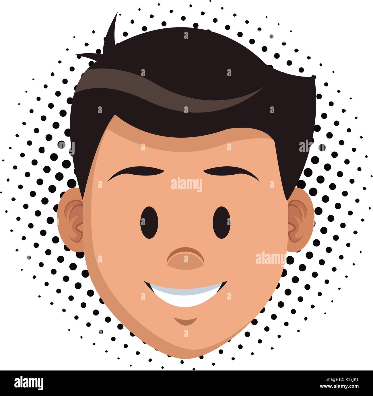 Man face smiling cartoon over dotted background vector illustration ...