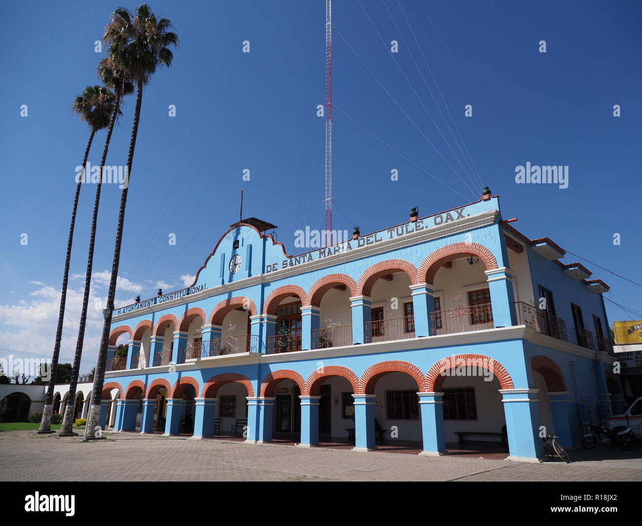 SANTA MARIA del TULE, NORTH AMERICA MEXICO on FEBRUARY 2018: Outside of side of town hall on main market square in mexican city center at Oaxaca state Stock Photo