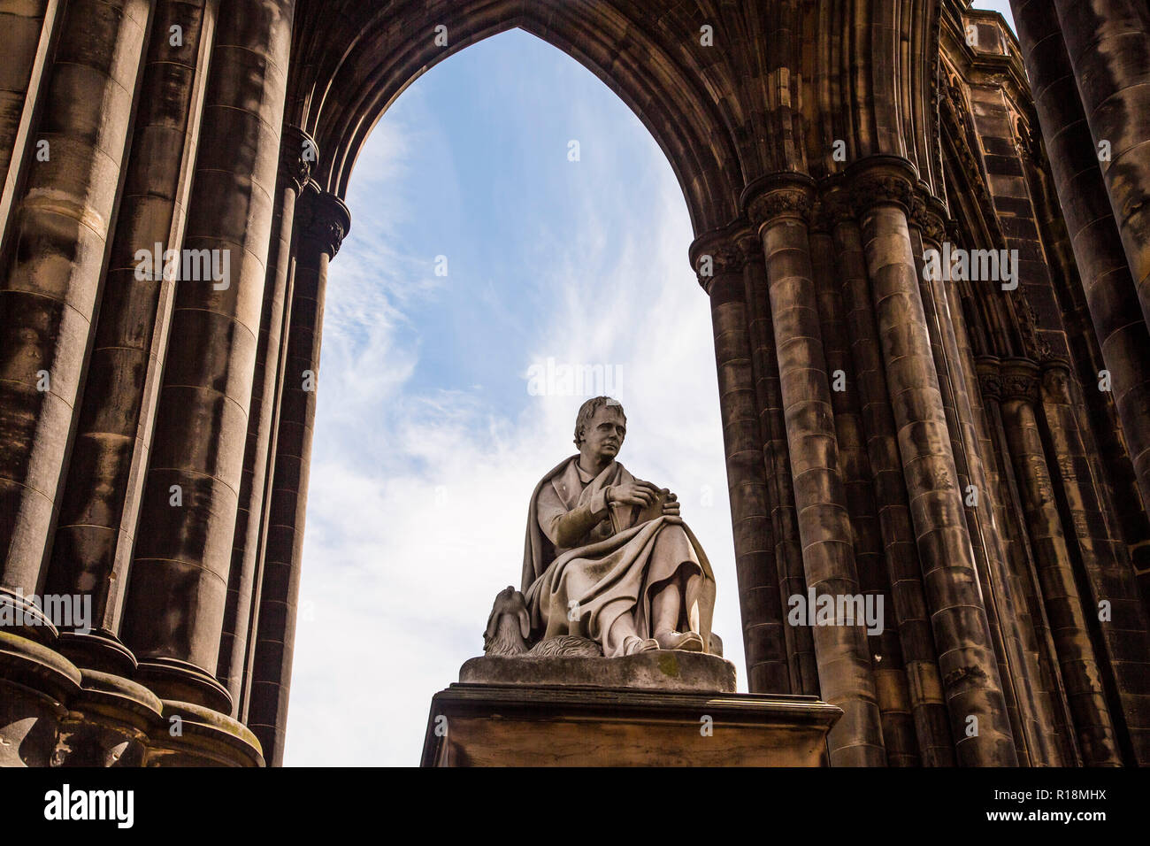 Statue of Sir Walter Scott on the Scott Memorial, Princes Street, Edinburgh, Scotland Stock Photo