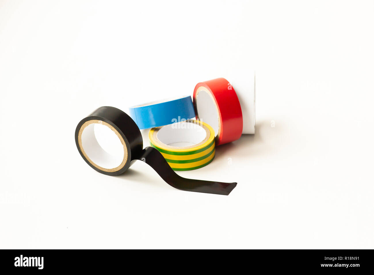 Multicolored insulating tape on a white background Stock Photo