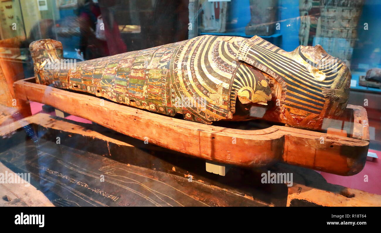 An Egyptian Sarcophagus at the British Museum, London, UK Stock Photo