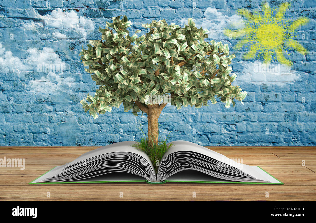 tree growing from book A big open book with tree Reading makes you