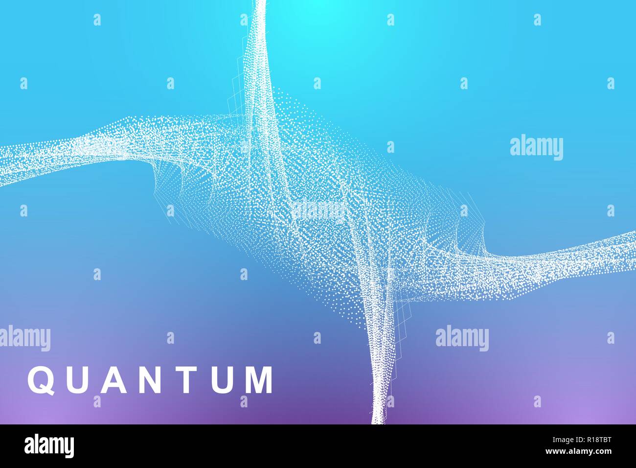 Quantum computer technology concept. Deep learning artificial intelligence. Big data algorithms visualization for business, science, technology. Waves flow, dots, lines. Quantum vector illustration Stock Vector