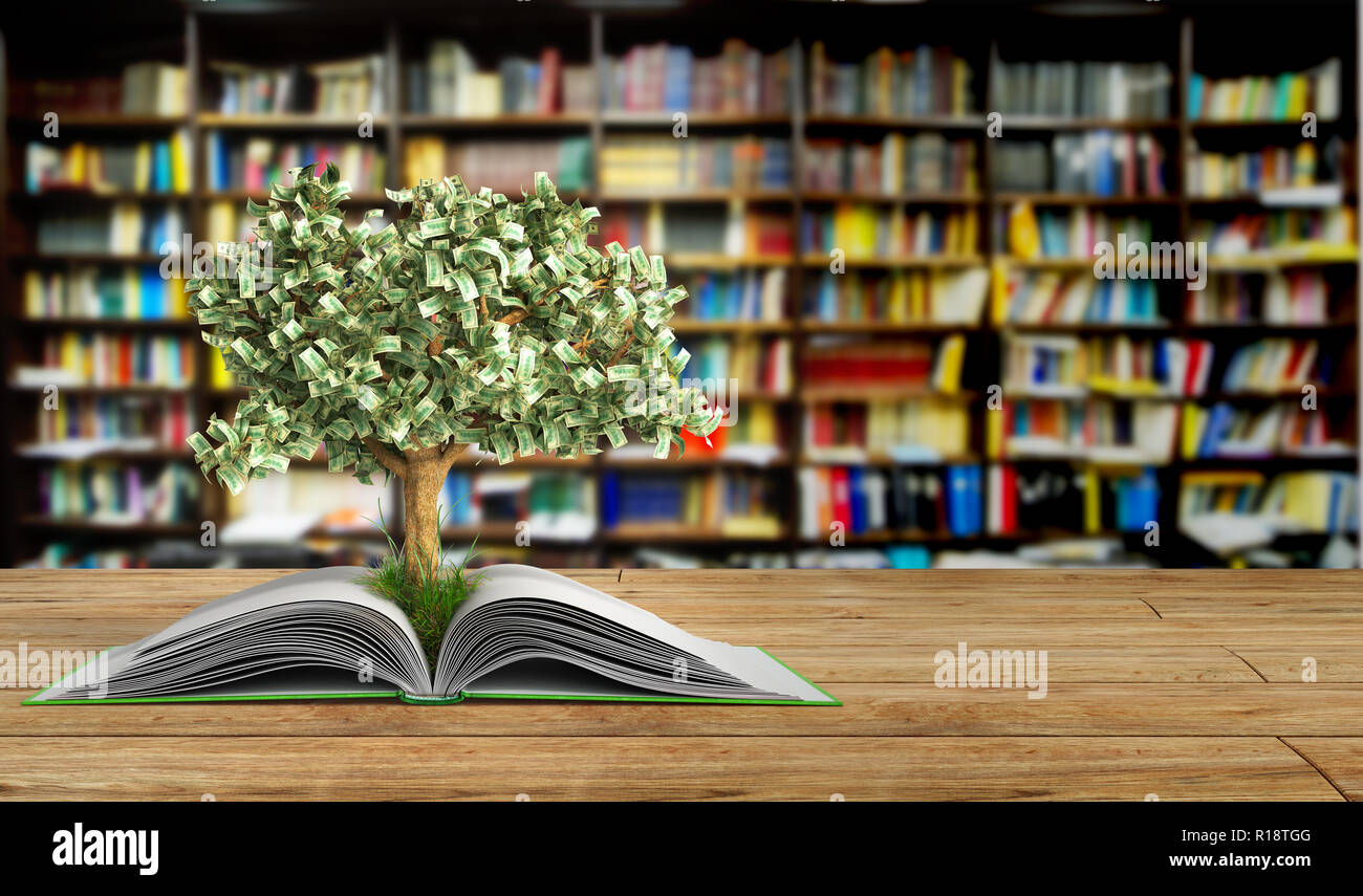 tree growing from book A big open book 3d render Success knowlage