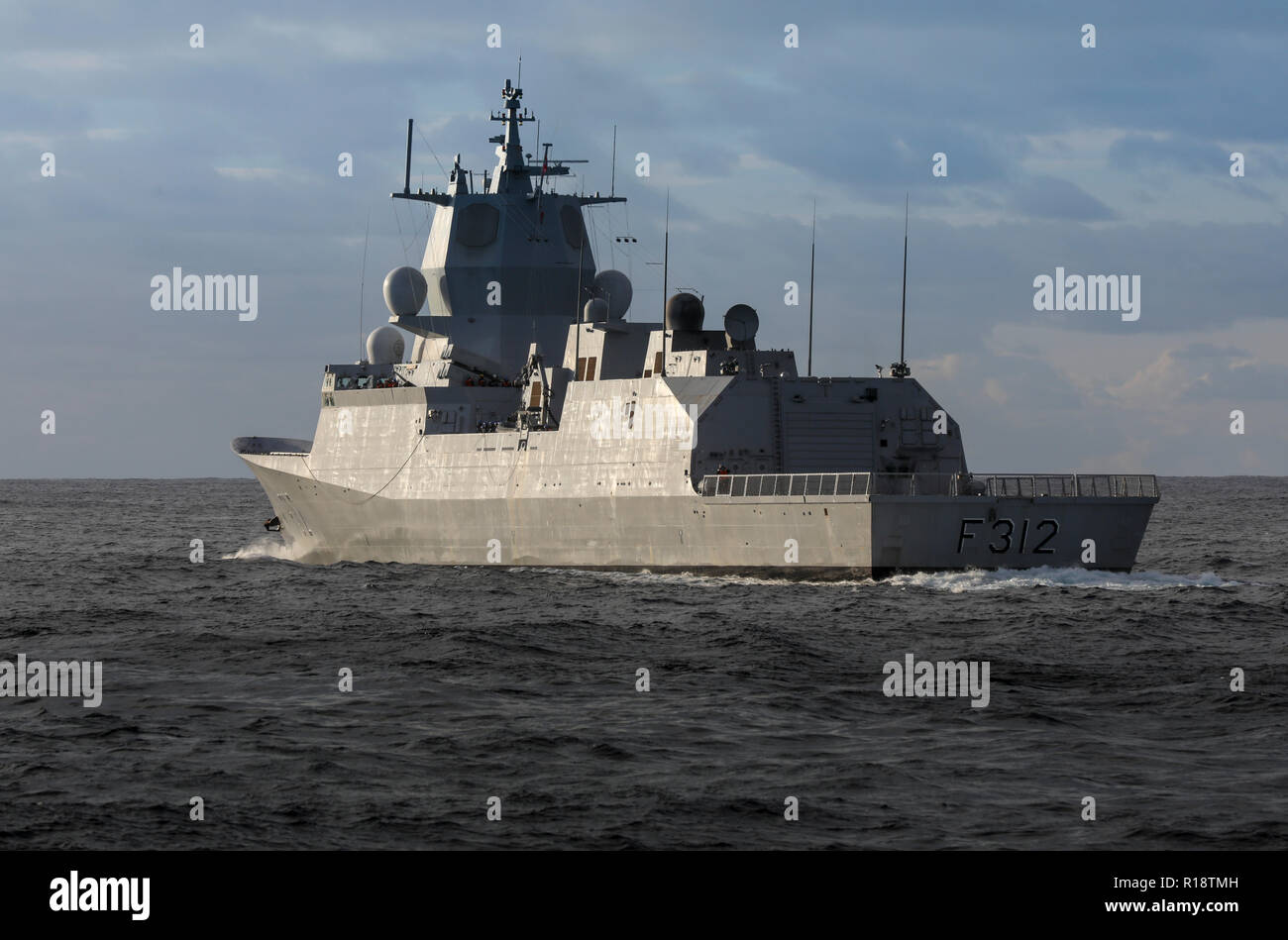 The Norwegian frigate KNM Otto Sverdrup at sea Stock Photo