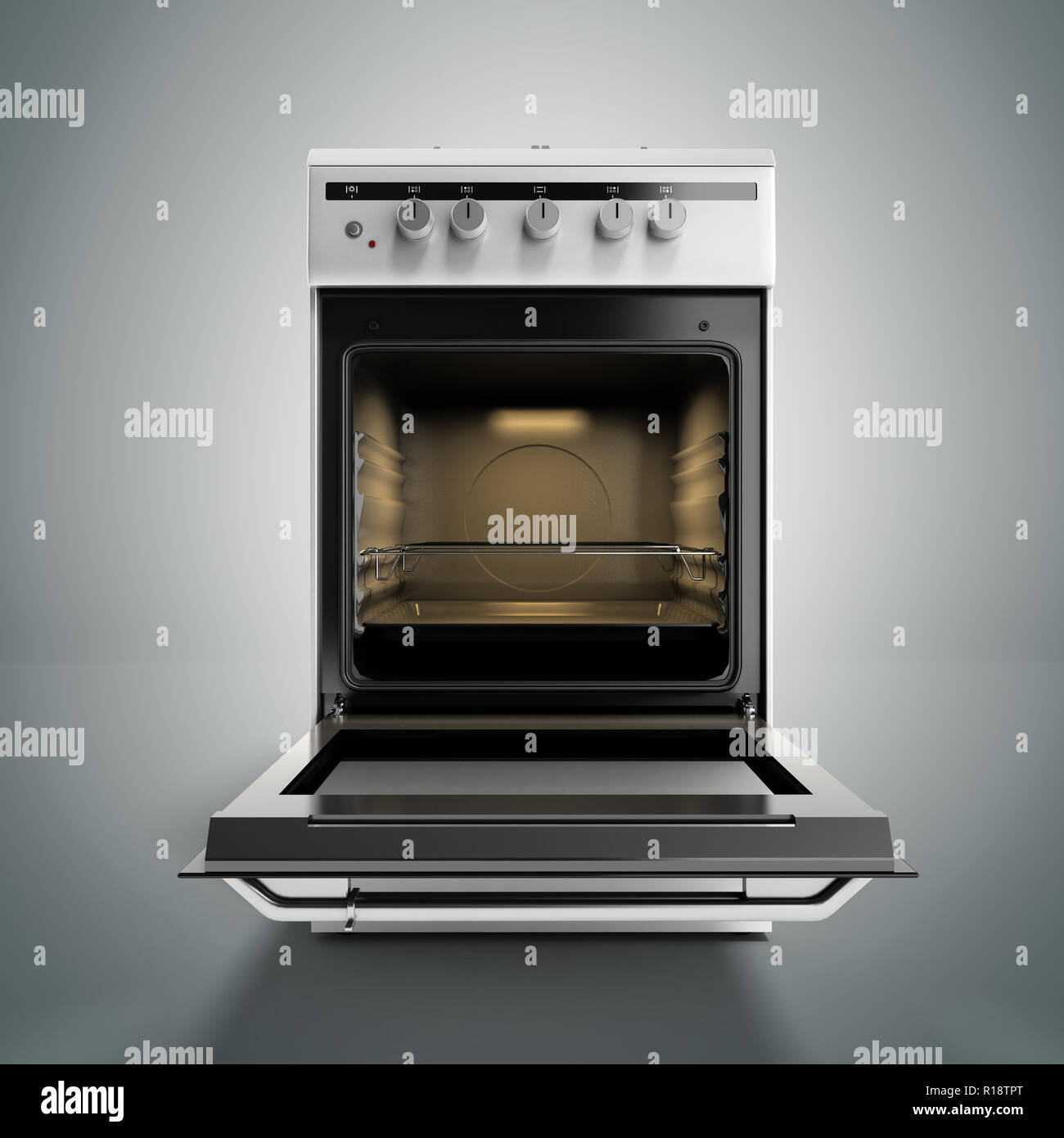 open gas stove 3d render isolated on a grey background Stock Photo